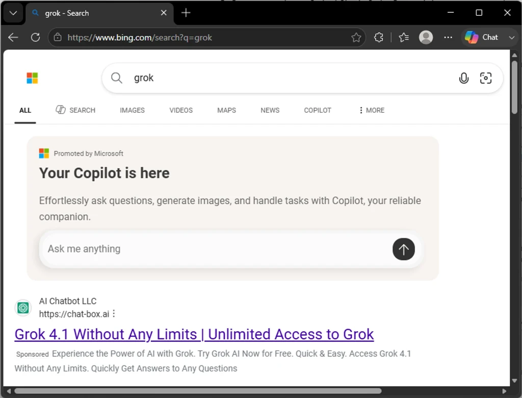 Партизанський маркетинг: Microsoft Edge рекламує Copilot, поки автор шукає прайс-лист Grok