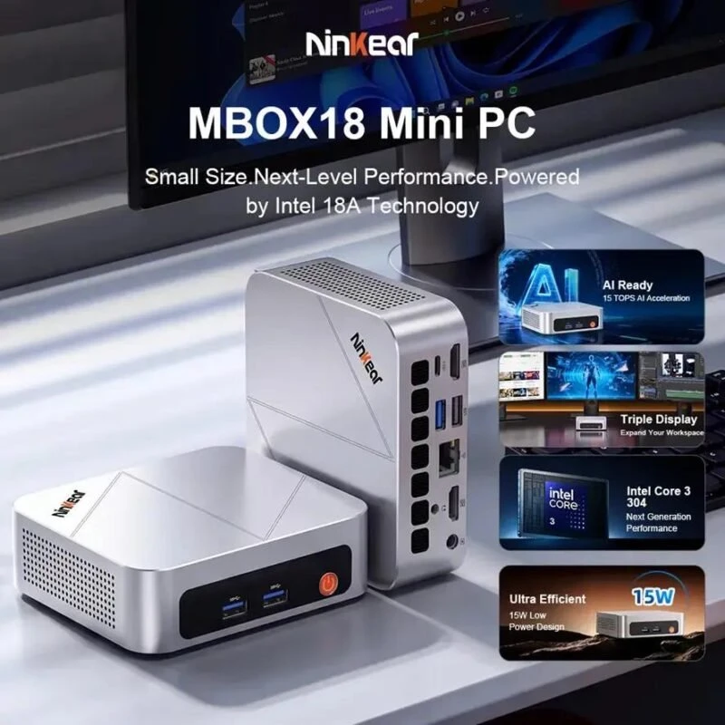 Ninkear MBOX18: міні-ПК на Intel 18A підтримує три монітори та 8K 12 Ninkear MBOX18, Ninkear MBOX18 mini PC, Ninkear MBOX18 Intel 18A, Intel Core 3 304, Intel 18A, міні-ПК, mini PC, міні-комп